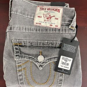 True Religion Jeans Rocco Big T Flap Skinny Mens 31x32 Grey Crisp Wash $199